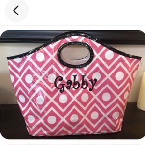 Pink and white vinyl personalized bag GABBY